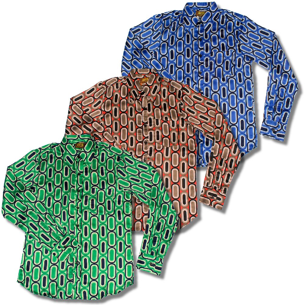 Chenaski Ltd Edition Retro 60's 70's Multi Oval Print Long Sleeve Satin